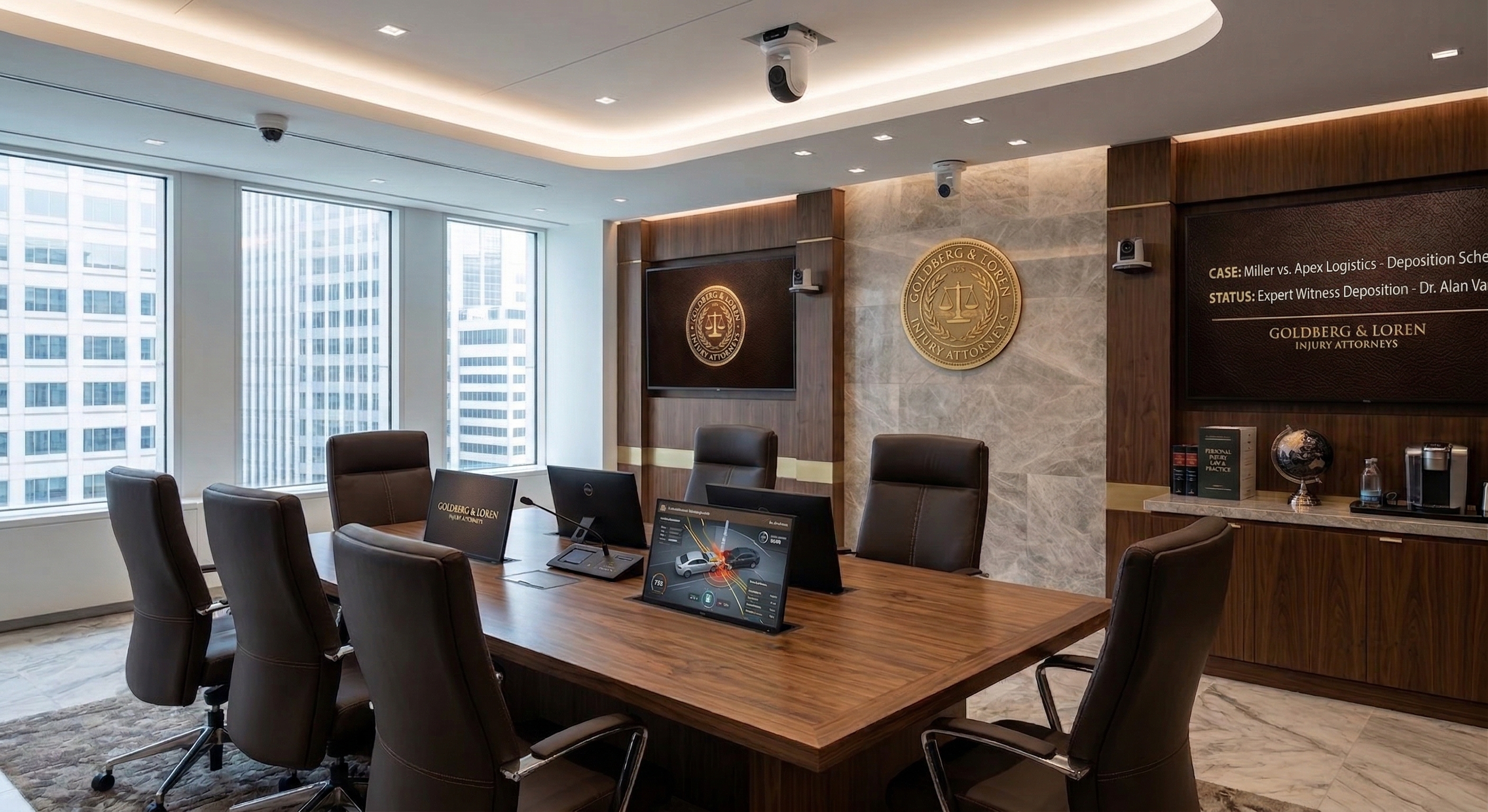 Goldberg & Loren conference room for case strategy