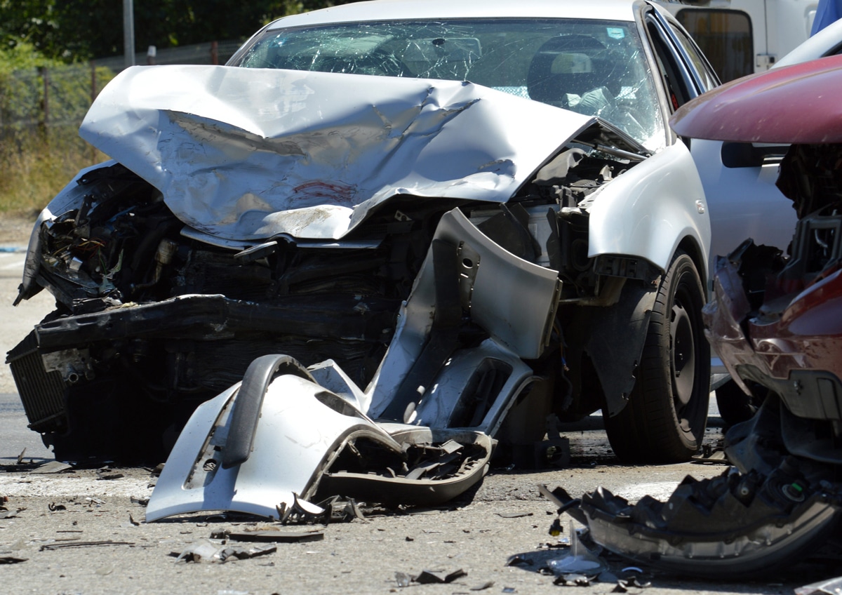 Car after accident in Portland with damaged front end