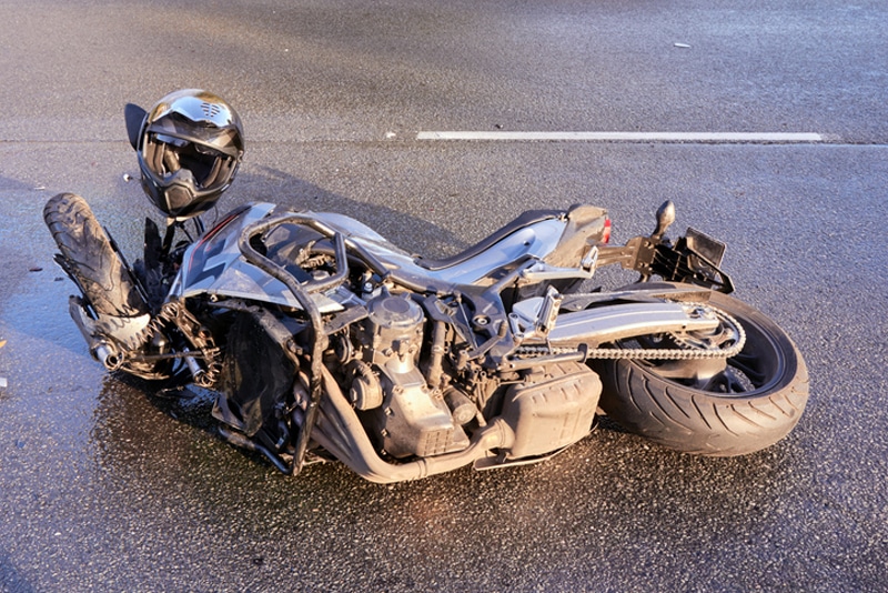 motorcycle on its side