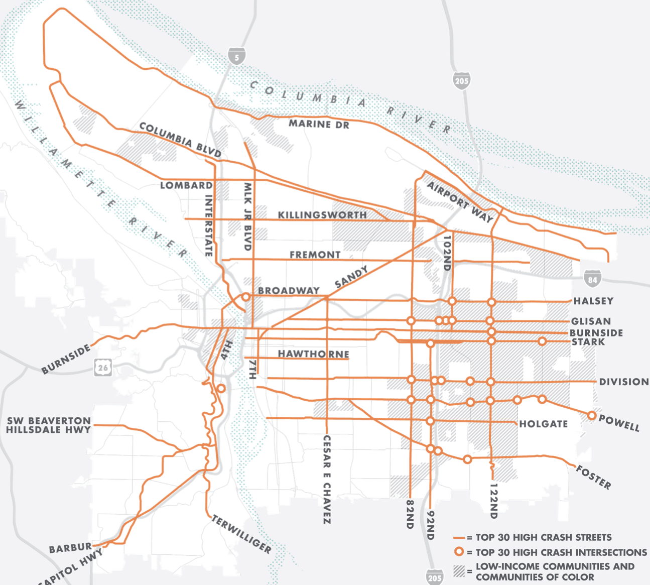 Calles e Intersecciones de la Red de Alto Choque