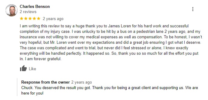 Los Angeles Pedestrian Accident Lawyer Client Review