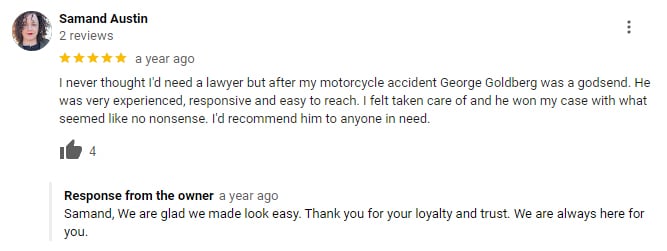 Fresno Motorcycle Accidents Client Review