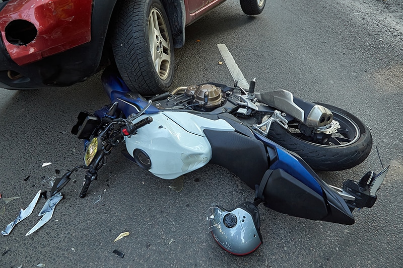motorcycle crumpled after an accident