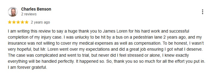 Lake Oswego Bus Accident Attorney Client Review