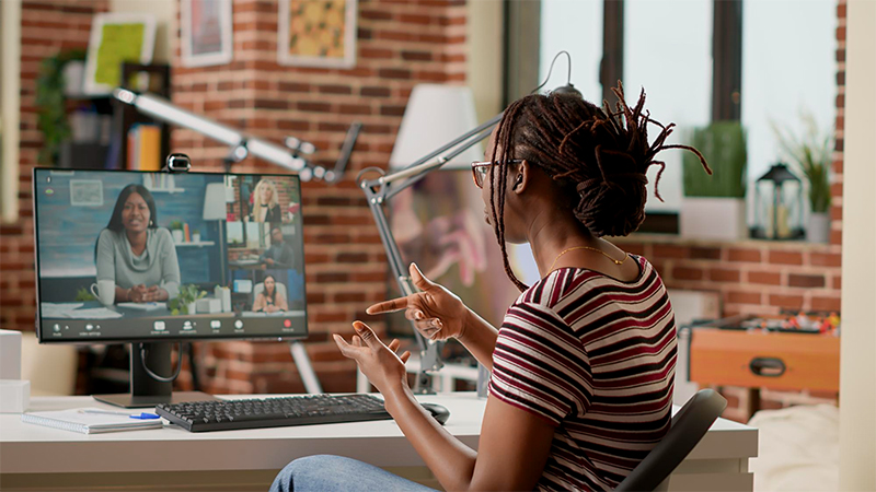 employee on video call