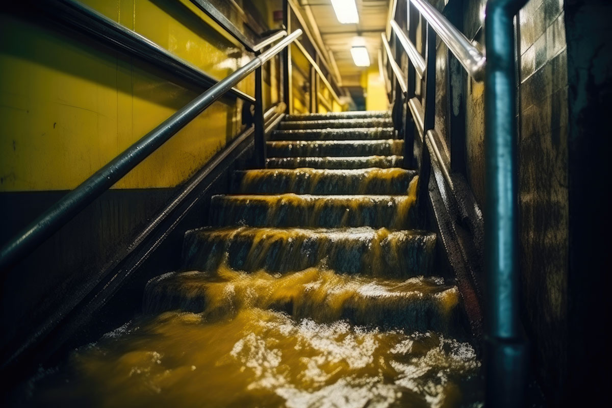 subway stairs flooded