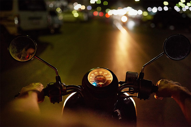 In 2020, Around 62.5% of fatal motorcycle accidents occur in low-light conditions.