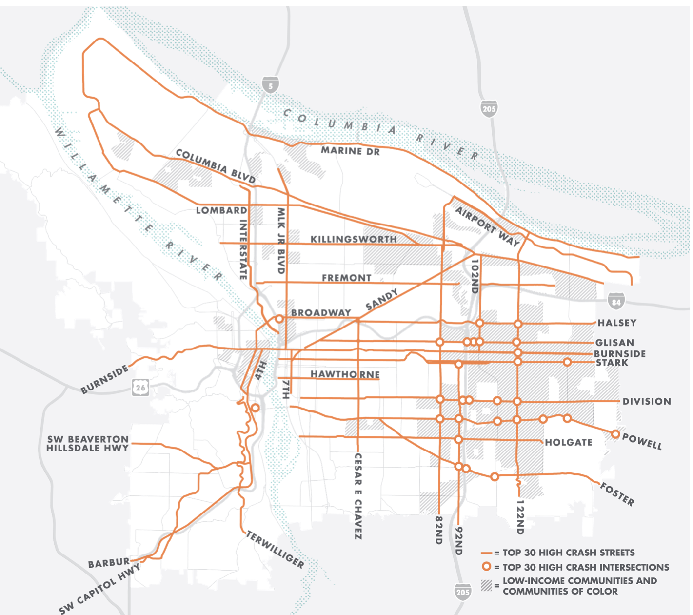 Calles e Intersecciones de la Red de Alta Colisión