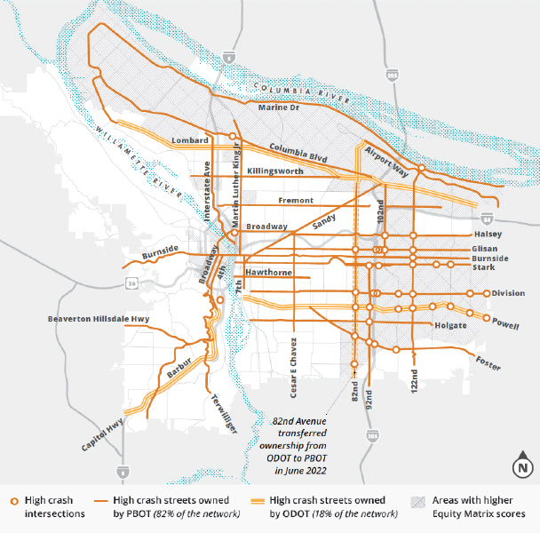 Major Streets and Intersections in Portland's High Crash Network