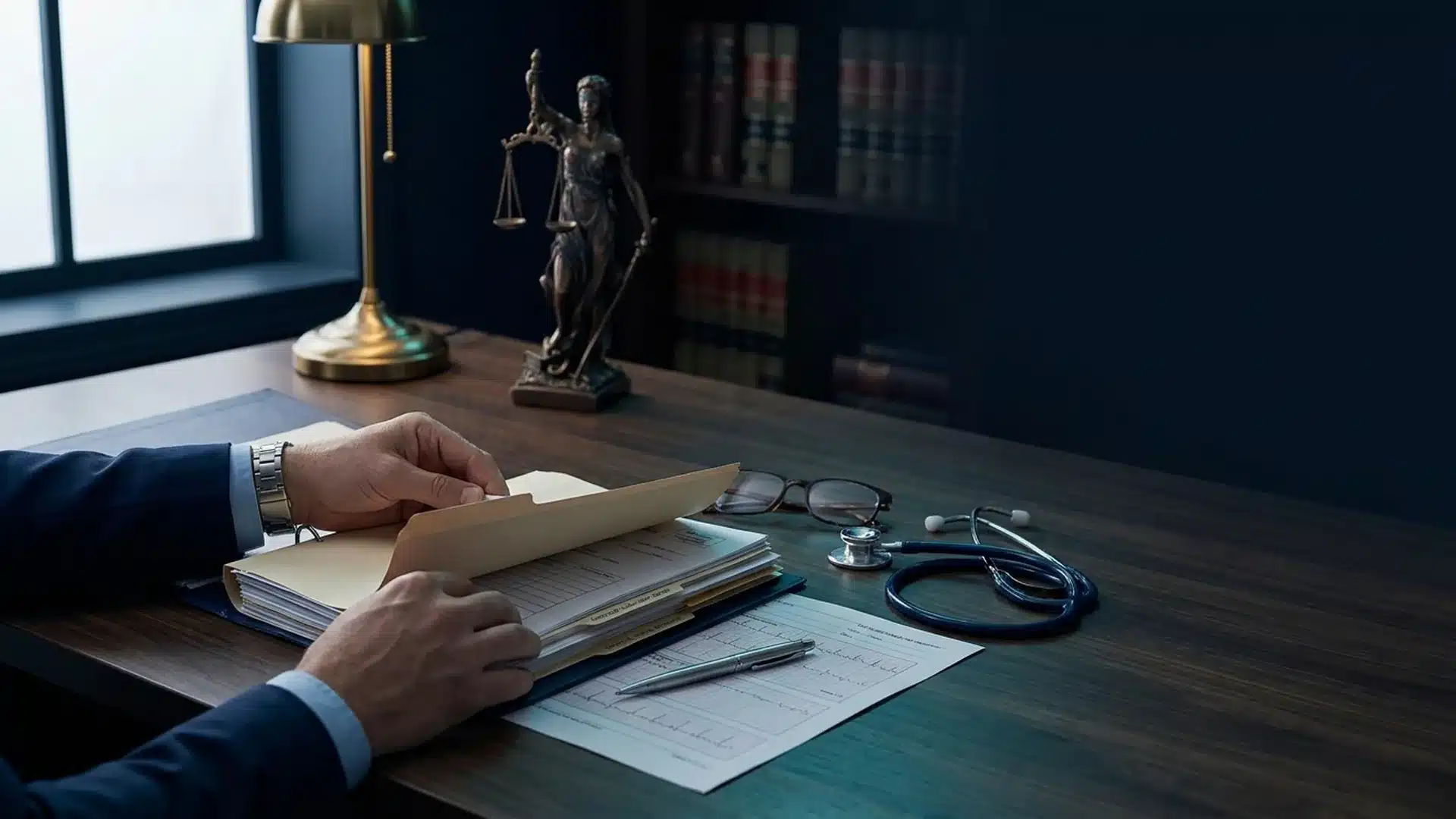 Kent Washington medical malpractice lawyer reviewing hospital medical records at a desk